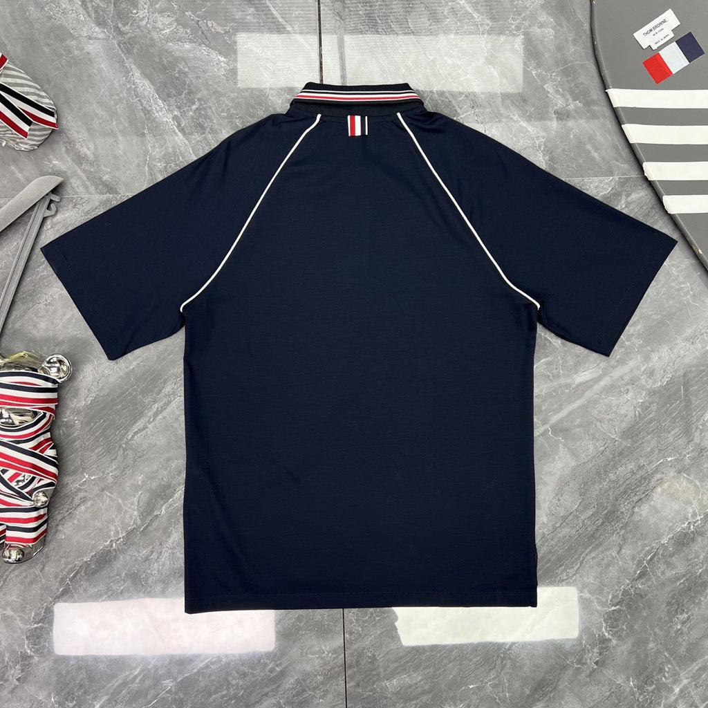 Striped Raglan Sleeve Zip Polo Shirt | Quick-Dry Short Sleeve