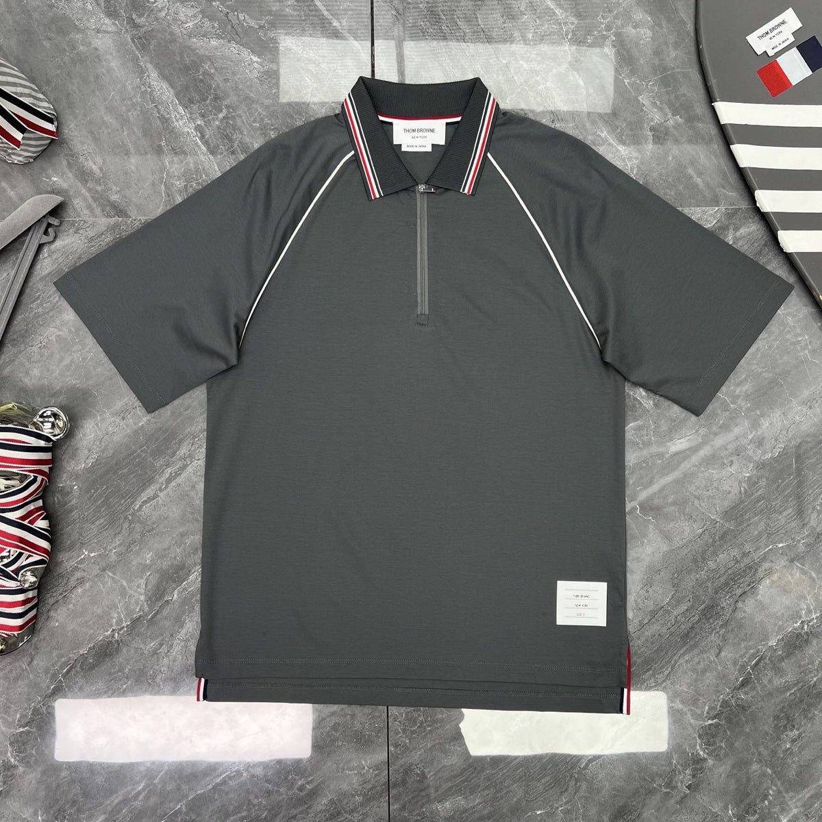 Striped Raglan Sleeve Zip Polo Shirt | Quick-Dry Short Sleeve