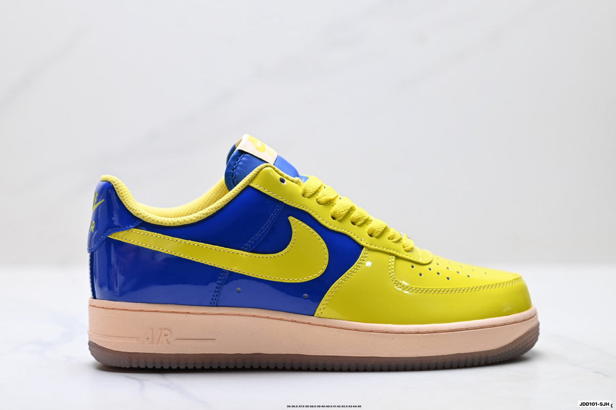 Nike Air Force 1 '07 LV8 Patent Low-Top Sneakers – Royal Blue/Yellow