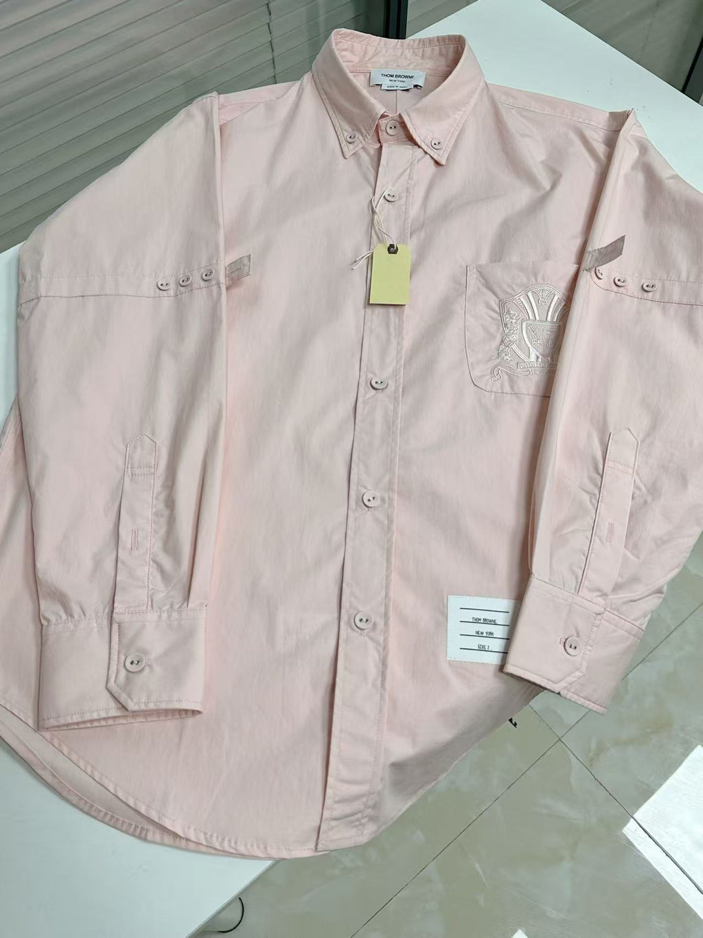 Pocket Crest Embroidered Oversized Poplin Shirt - Long Sleeve | Thom Browne