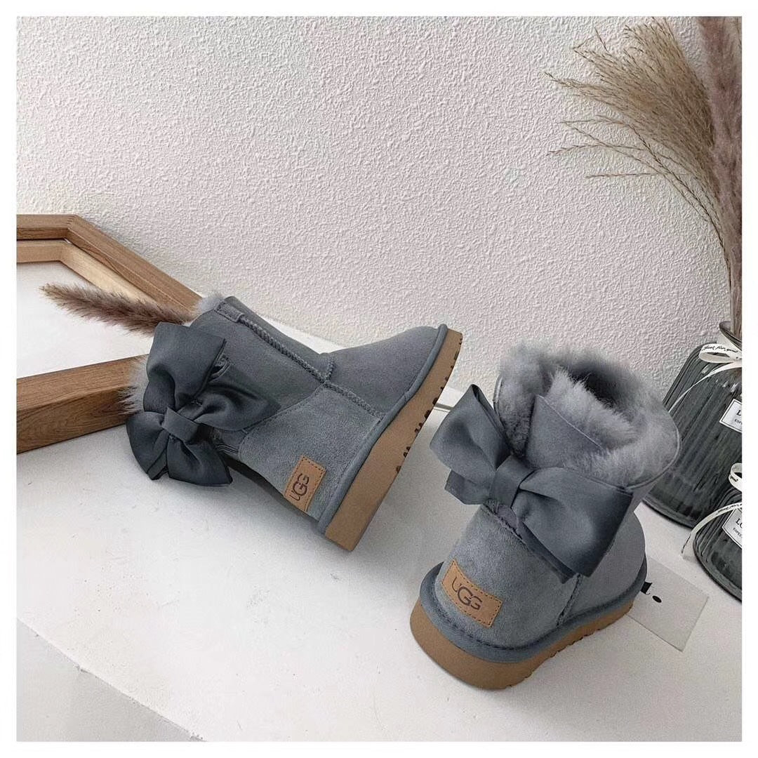 Grey Elegant Bow Detail Ankle Boots — New Arrival | In Stock
