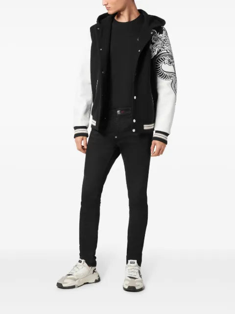 Philipp Plein college bomber with leather sleeves monogram