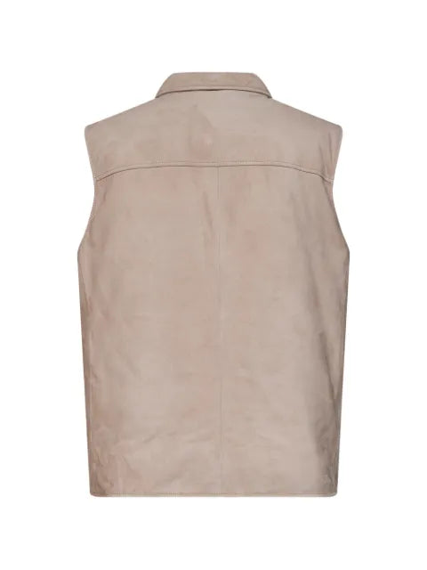 Brunello Cucinelli suede down vest with shirt-style collar