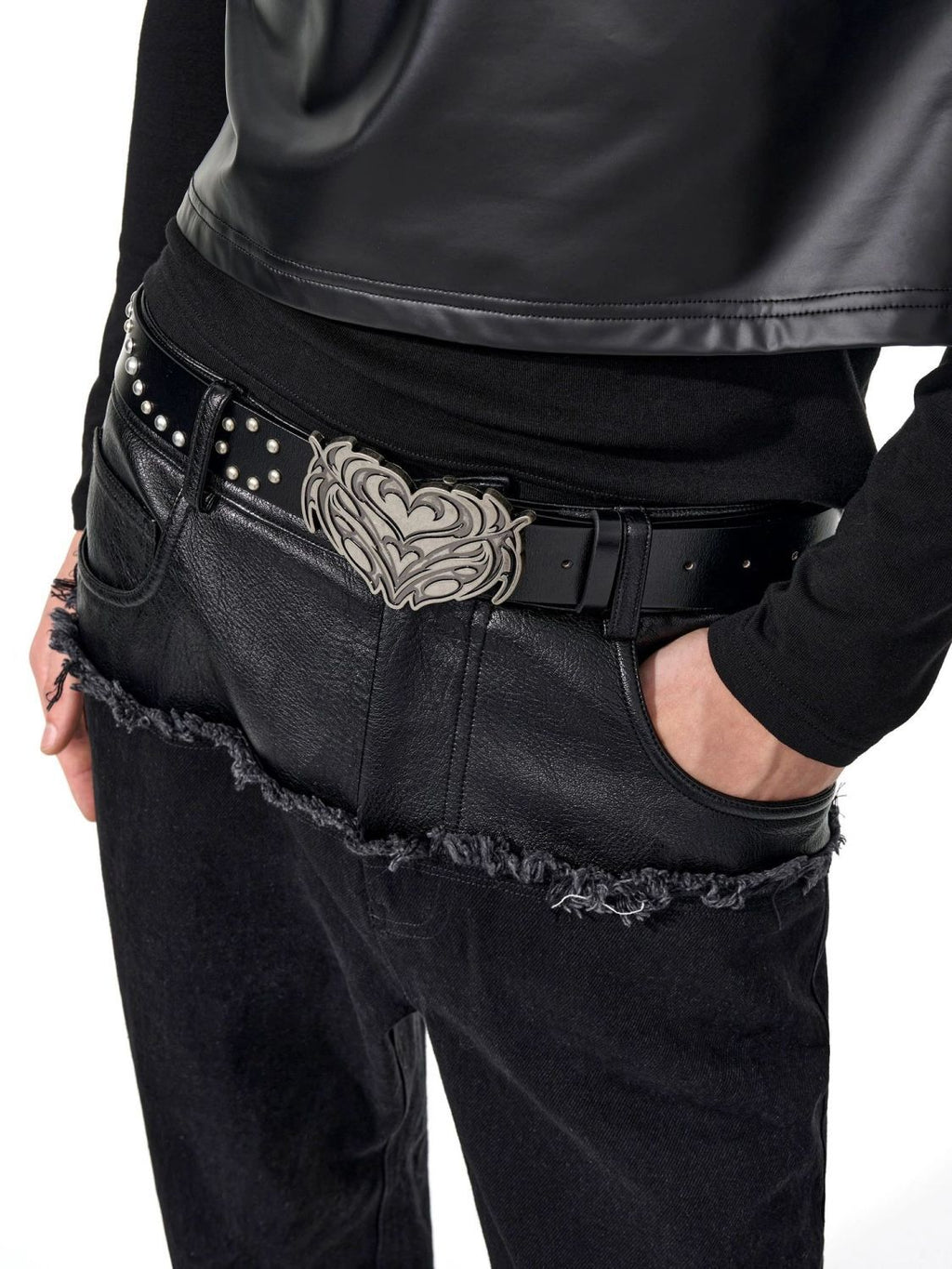 Heart Metal Buckle Leather Belt Vintage Studded Gothic Waist Belt