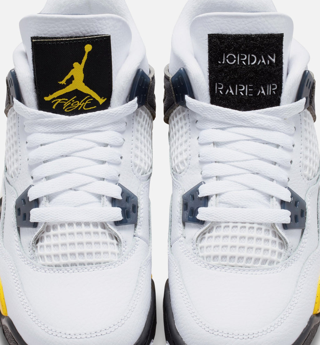 Air Jordan 4 Retro Rare Air Tour Yellow Grade School Shoes - White Dark Blue Grey Black Tour Yellow