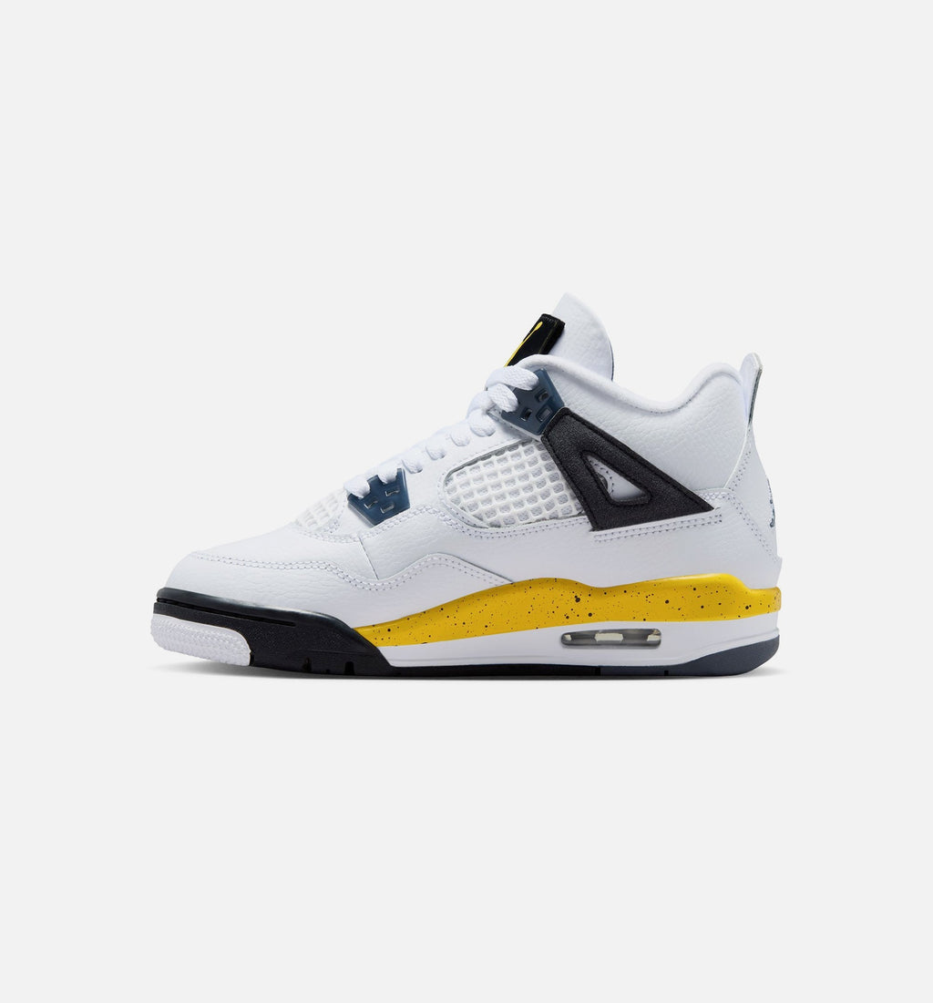 Air Jordan 4 Retro Rare Air Tour Yellow Grade School Shoes - White Dark Blue Grey Black Tour Yellow