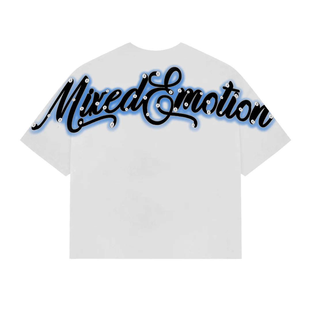 MIXED EMOTION Blue Angel Rhinestone Graphic T-Shirt