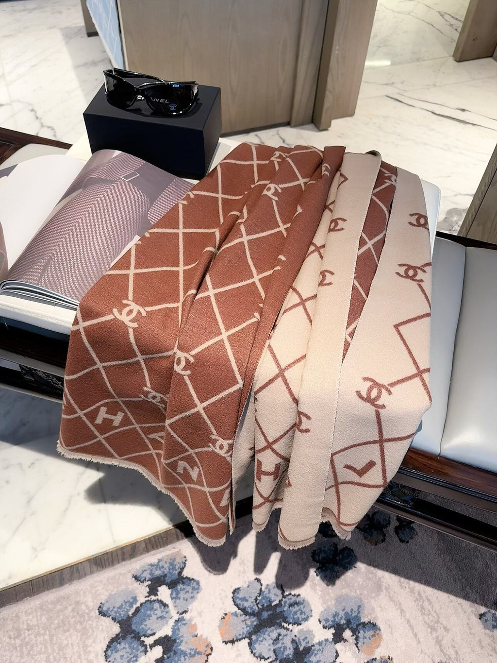 Chanel Style Diamond Lattice Logo Scarf