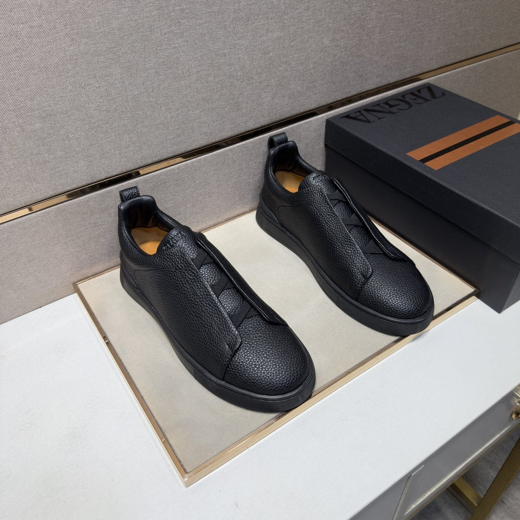 Zegna Men's Black Textured Slip-On Sneakers