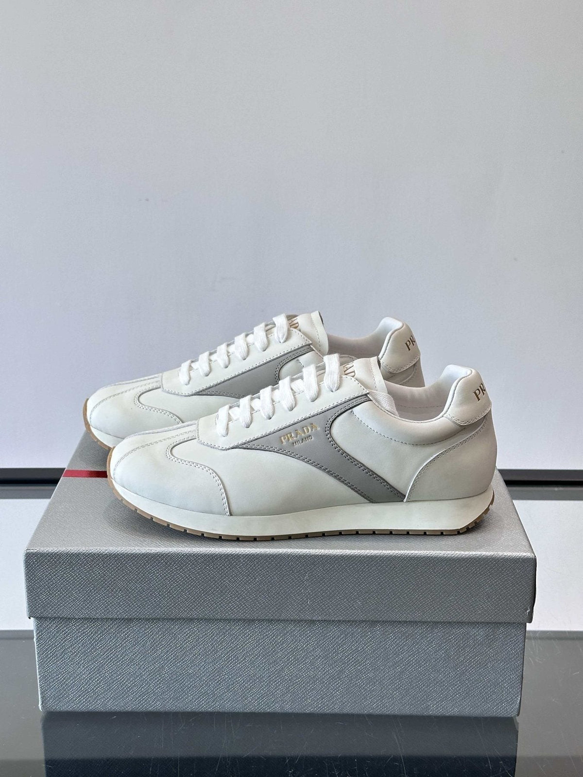 Prada Men's White and Light Gray Sneakers