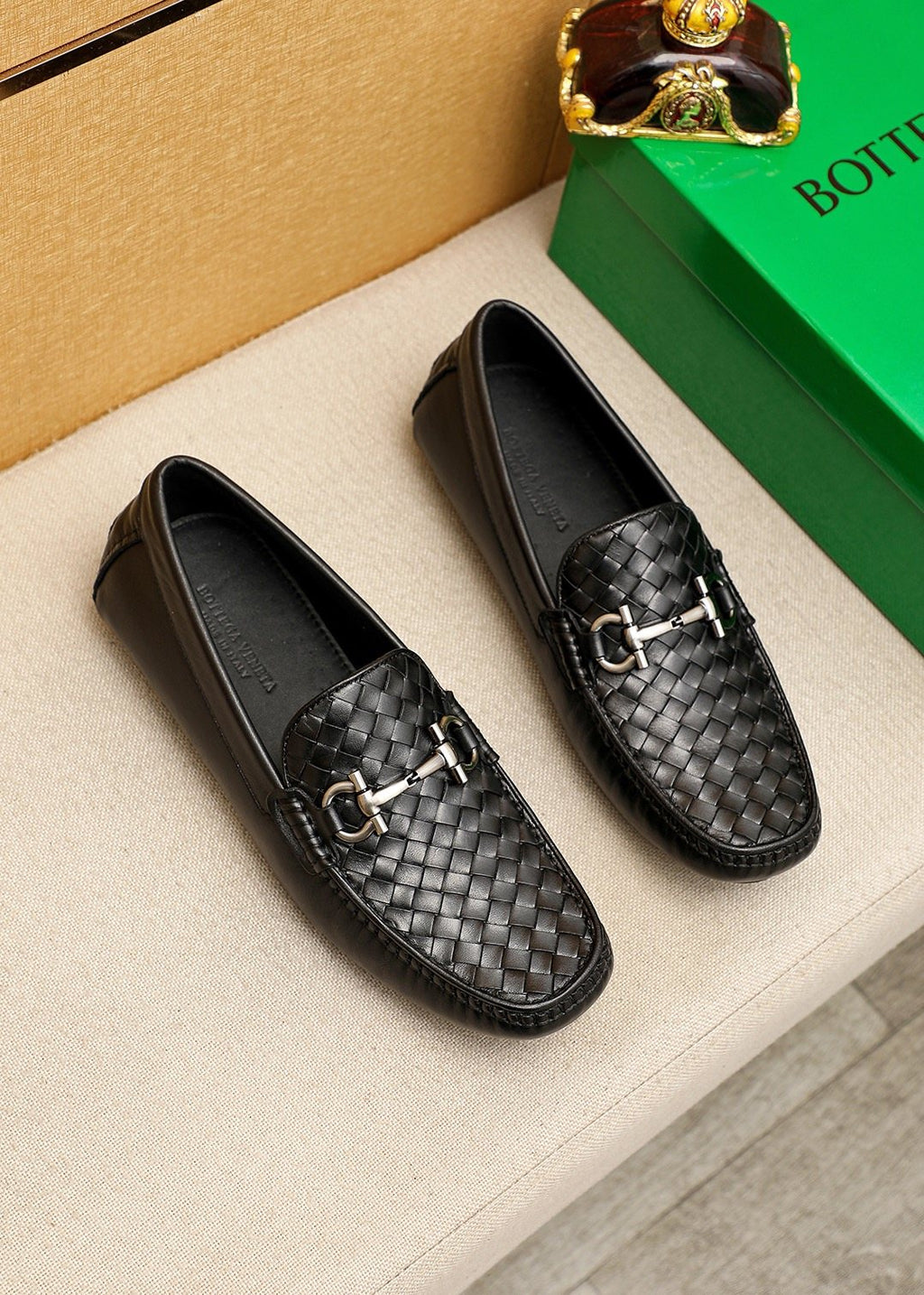 Bottega Veneta Black Woven Bit Driving Loafers