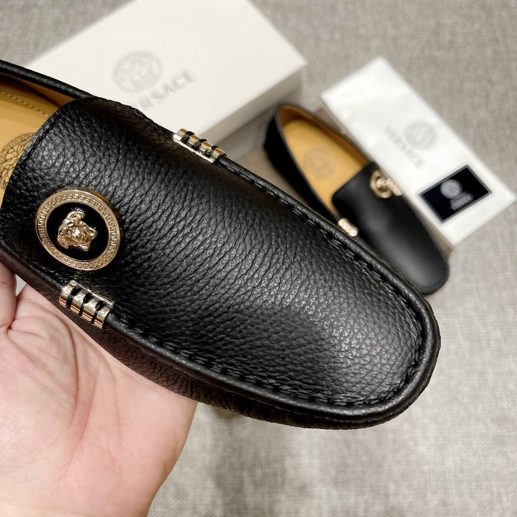 Versace Black Textured Slip-On Loafers