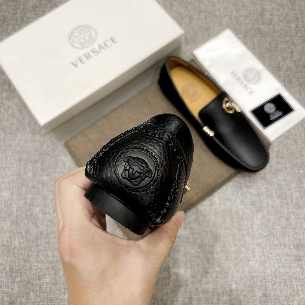 Versace Black Textured Slip-On Loafers