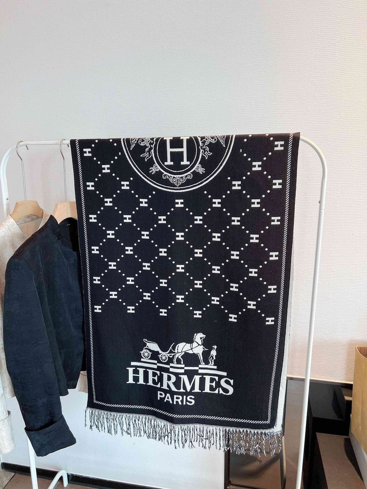Hermès Fringed Logo-Motif Scarf