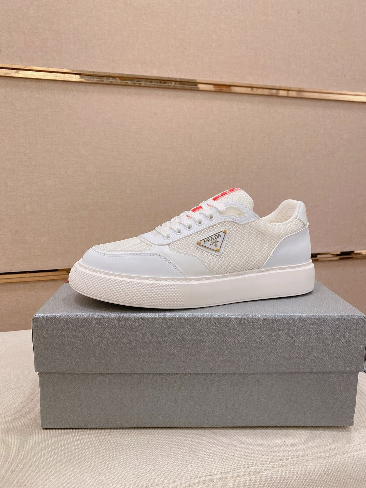 Prada Men's Red Accent Low-Top Sneakers