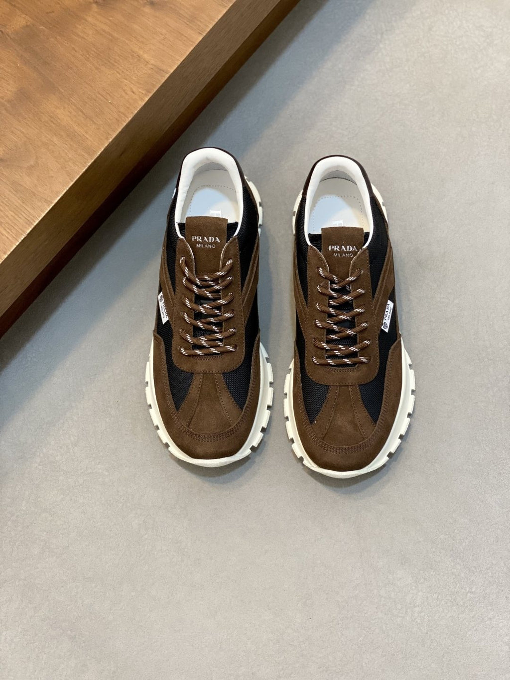 Prada Men's Geometric Panel Sneakers - Contrast Stitching