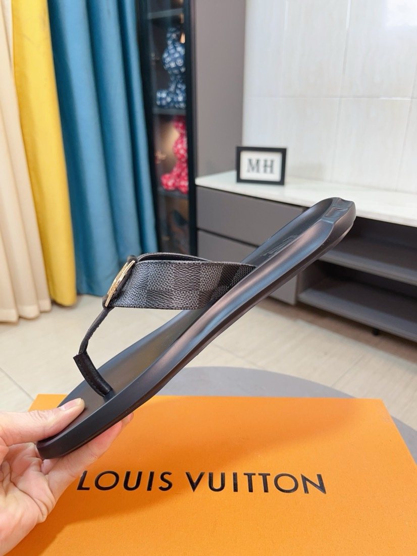 Louis Vuitton Dark Brown Check Thong Sandals