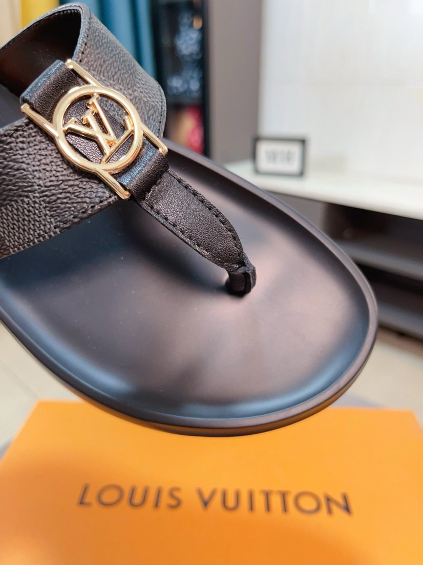 Louis Vuitton Dark Brown Check Thong Sandals
